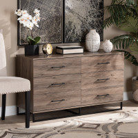 Baxton Studio DC 5912-ZZ-Rustic Oak-6DW-Dresser Daxton Modern and Contemporary Rustic Oak Finished Wood 6-Drawer Dresser>